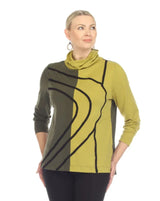 Terra T5478 Dark Olive Pullover Turtleneck Top With Pockets