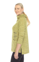 Terra T5484 Golden Olive Turtleneck Pullover Top With Pocket