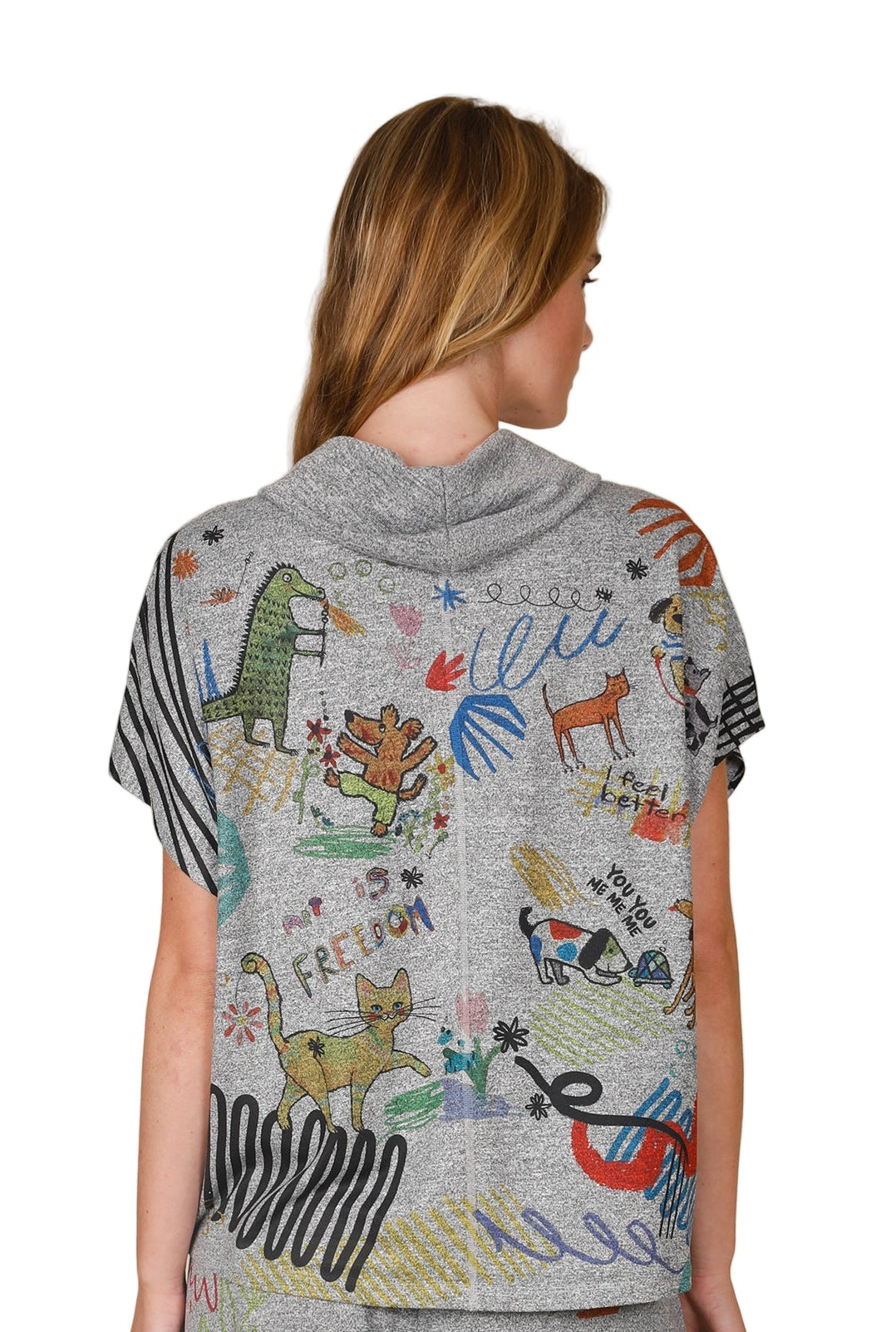 Inoah T992T FREEDOM PARK Grey Short Dolman Sleeve Cowl Neck Top