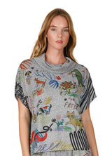 Inoah T992T FREEDOM PARK Grey Short Dolman Sleeve Cowl Neck Top