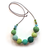 Two Son Jewelry FBLGN GREEN Felt Ball Necklace On Leather