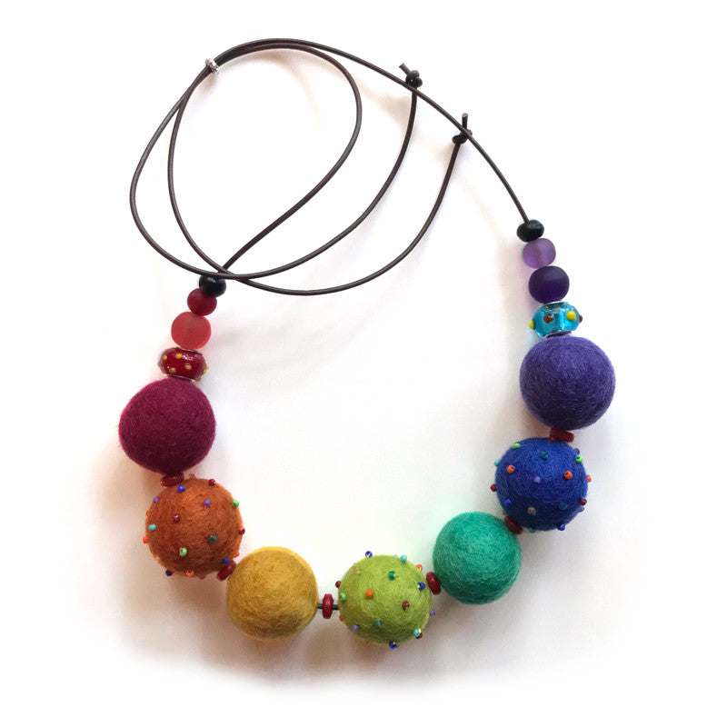 Two Son Jewelry FBLRB RAINBOW Felt Ball Necklace On Leather