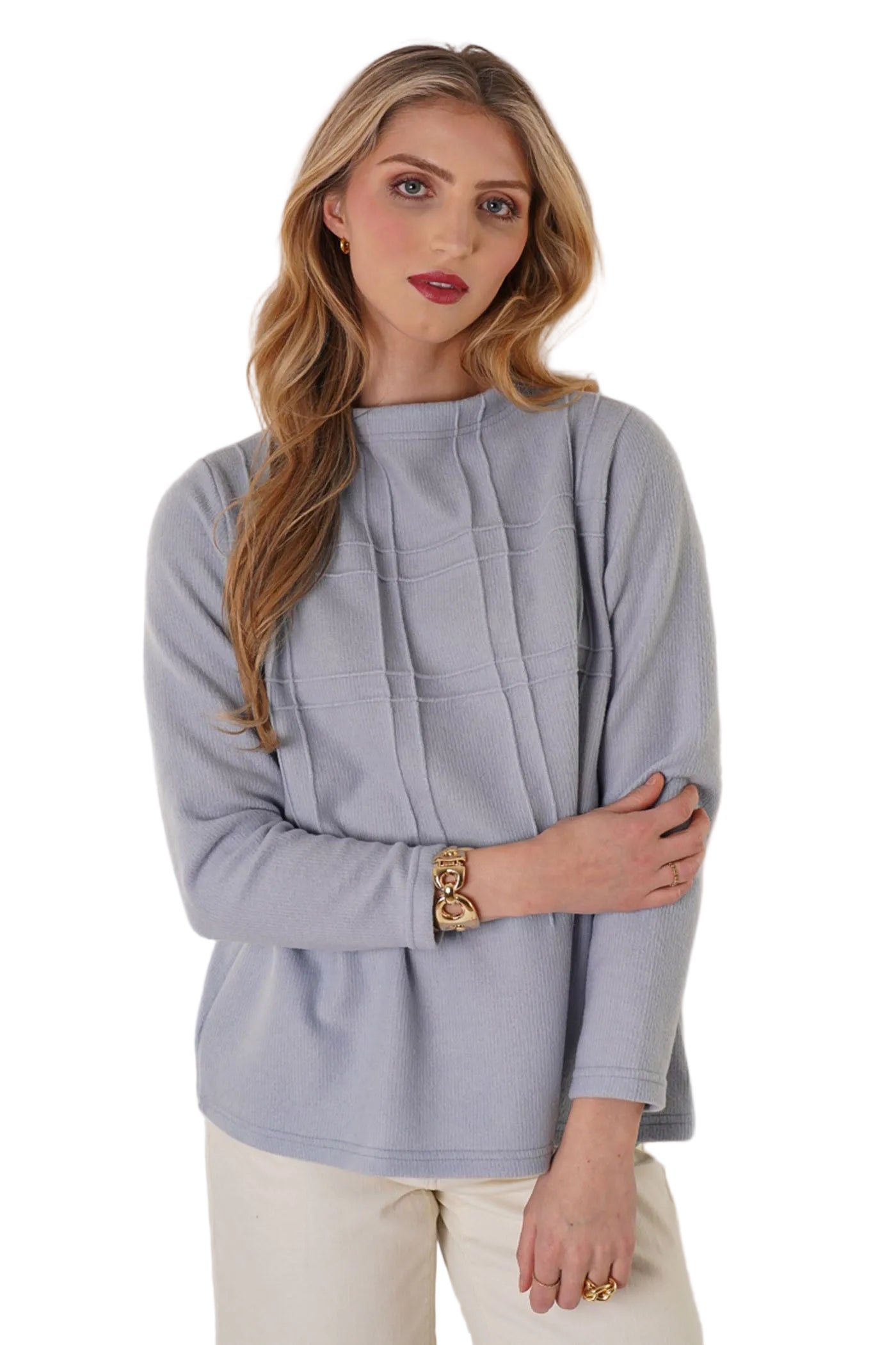 Trisha Tyler TT13124BU Blue Mock Turtleneck Sweater