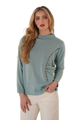 Trisha Tyler TT13125TQ Turquoise Blanket Stitch Pocket Sweater