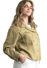 Tempo Paris 555CSG SAGE 100% Wash Cotton Two Pocket Embroidered Eyelet Frayed Edge Jacket