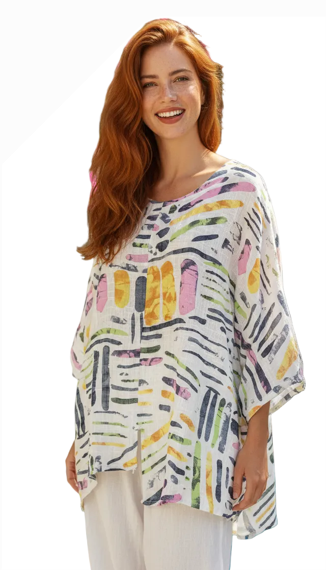 Transparente 6653VWT WHITE Vicki Linen & Cotton Blend Split Tunic