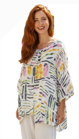 Transparente 6653VWT WHITE Vicki Linen & Cotton Blend One Size Split Tunic