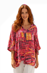 Transparente 6653VSTR STRAWBERRY Vicki Linen & Cotton Blend One Size Split Tunic