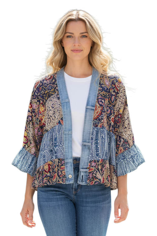 Shannon Passero 5474BP Blue Paisley Mix Tiffany Tiered One Size Cardigan