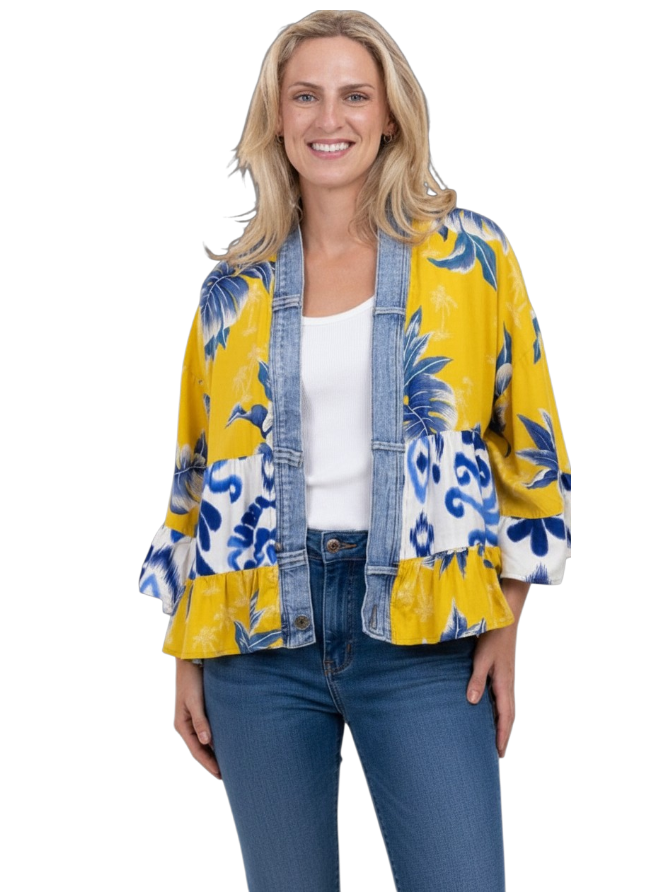 Shannon Passero 5474YP One Size Yellow Palm Tiffany Tiered Cardigan
