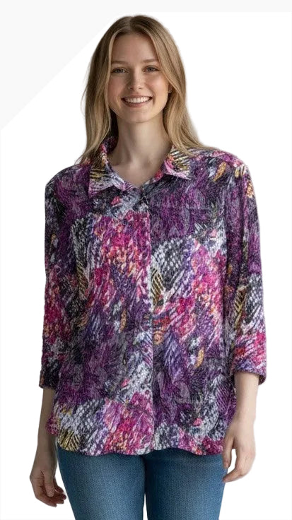 Carine BC26404 VELVET REVERIE Burnout Crinkle Sabrina Shirt