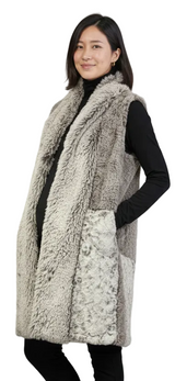 Vine Street 442SV SILVER Mixed Faux Fur Shawl Collar Long Vest