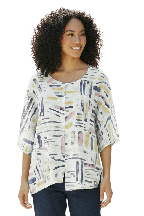 Transparente 6653VWT WHITE Vicki Linen & Cotton Blend Split Tunic