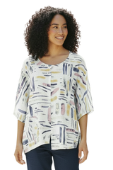 Transparente 6653VWT WHITE Vicki Linen & Cotton Blend Split Tunic