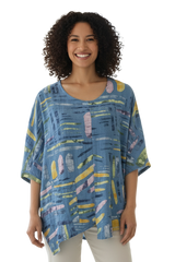 Transparente 6653VBU BLUE Vicki Linen & Cotton Blend Split Tunic