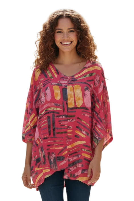 Transparente 6653VSTR STRAWBERRY Vicki Linen & Cotton Blend One Size Split Tunic