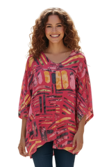 Transparente 6653VSTR STRAWBERRY Vicki Linen & Cotton Blend One Size Split Tunic