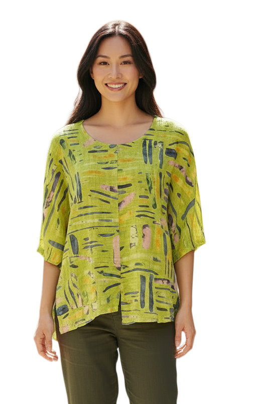 Transparente 6653VKW KIWI Vicki Linen & Cotton Blend Split Tunic