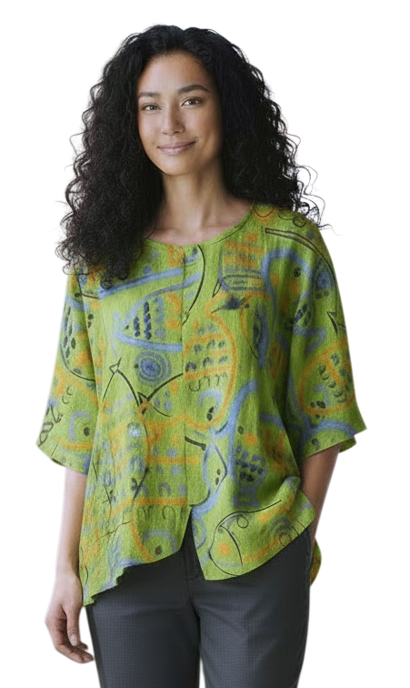 Transparente 6653MKW KIWI Mahi Cotton Linen Blend Pop Art Print Tunic