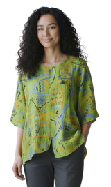 Transparente 6653MKW KIWI Mahi Cotton Linen Blend Pop Art Print Tunic