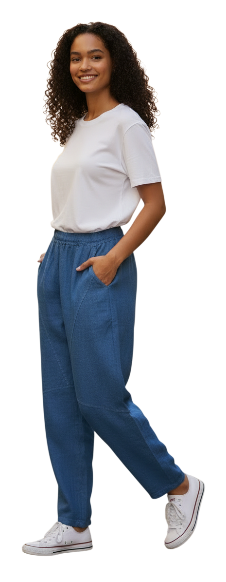 Saga 5328PD DENIM One Size 100% Linen Pull-On Criss Cross Dart Pants