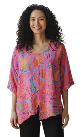 Transparente 6653MSB STRAWBERRY Mahi Cotton Linen Blend Pop Art Print Tunic