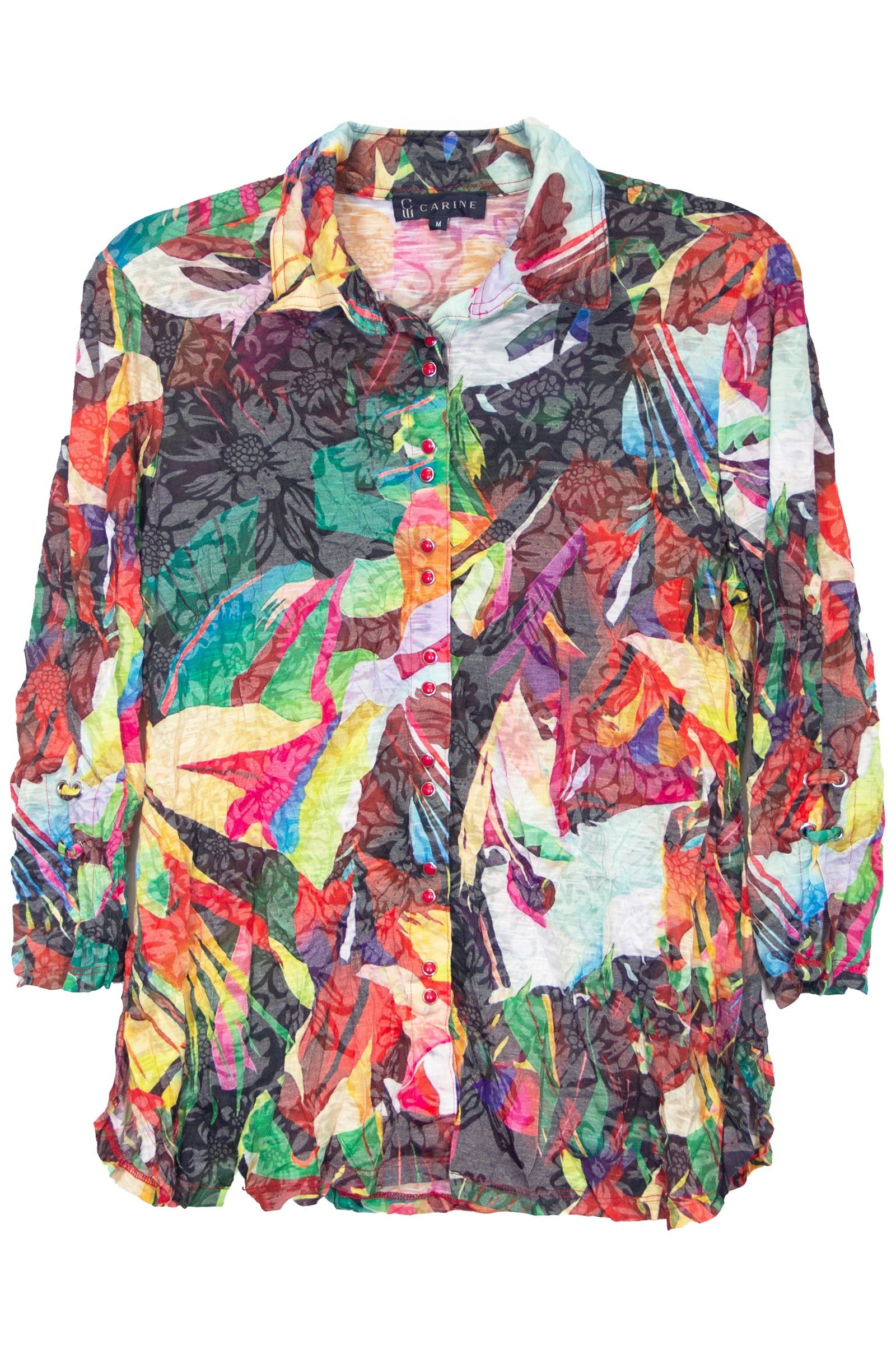 Carine BC26384 VIVID BOTANICA Burnout Crinkle Sabrina Shirt