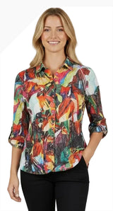 Carine BC26384 VIVID BOTANICA Burnout Crinkle Sabrina Shirt