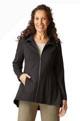Habitat 10611BK BLACK Zip Front Hi-Lo Hemline Luxe Ponte Soho Jacket