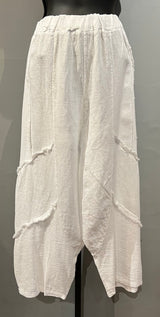 Plum Loco RO2126W WHITE One Size Cotton Gauze & Linen Fringe Pant
