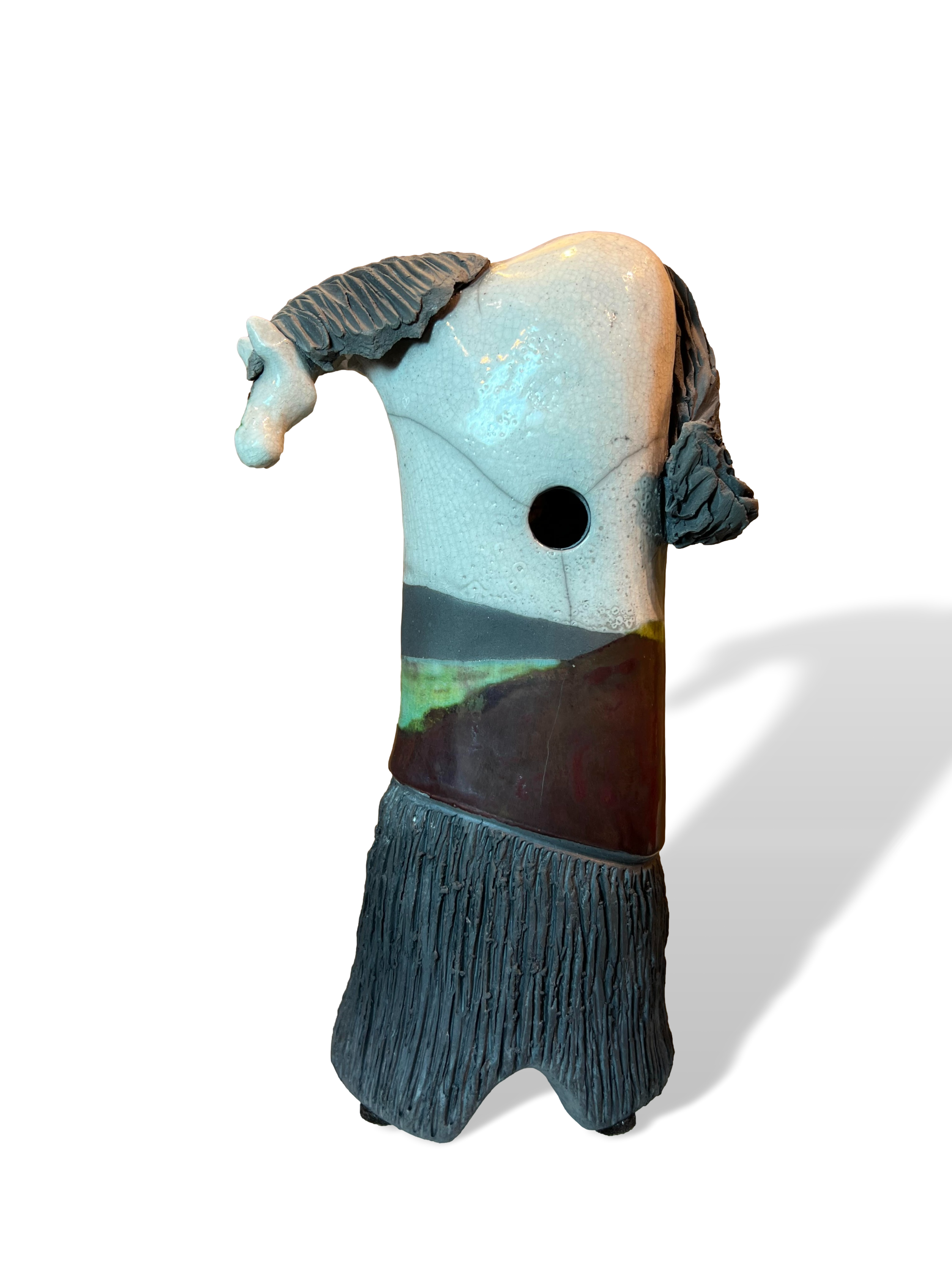 Alan Potter HRSWT White Horse Handmade Raku Pottery Sculpture