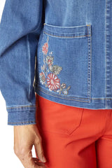 Habitat 11411MD Snap Front Embroidered Stretch Denim Jacket With Pockets