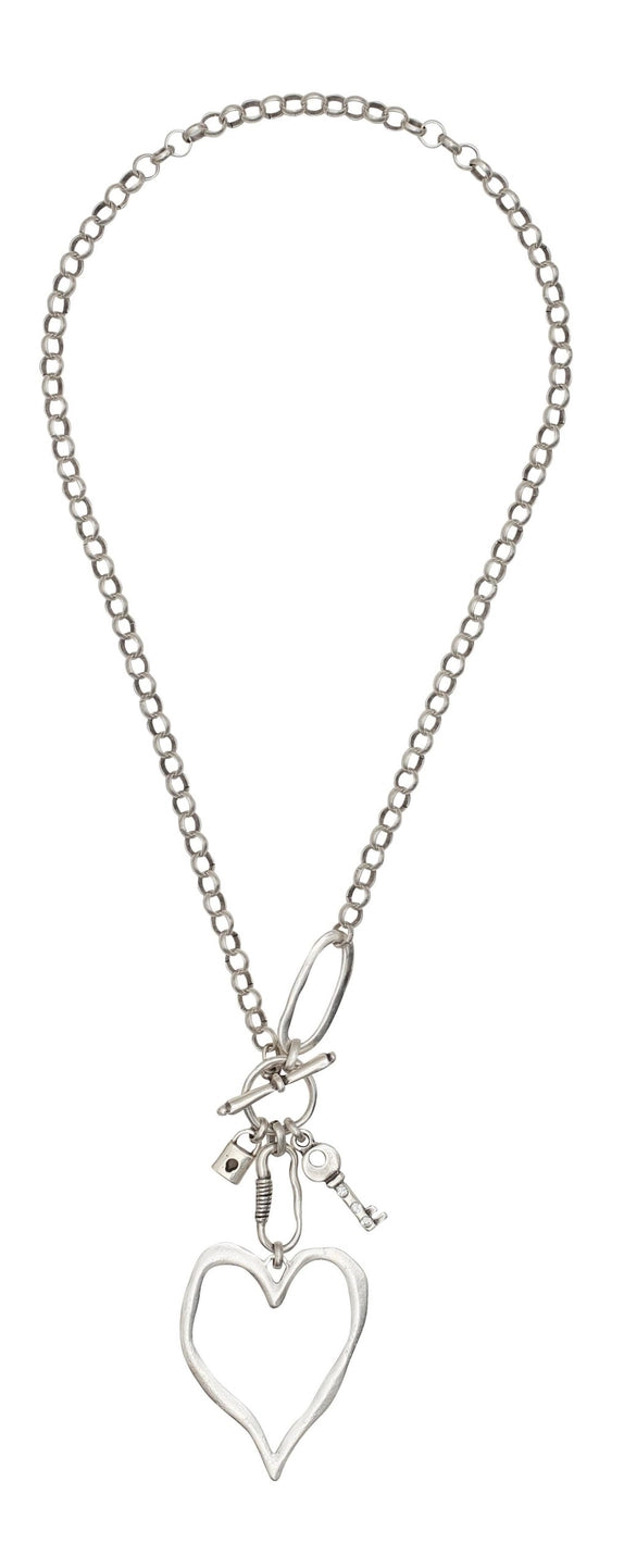 Chanour NN3553 Handmade Big Heart Crystal Pewter Necklace