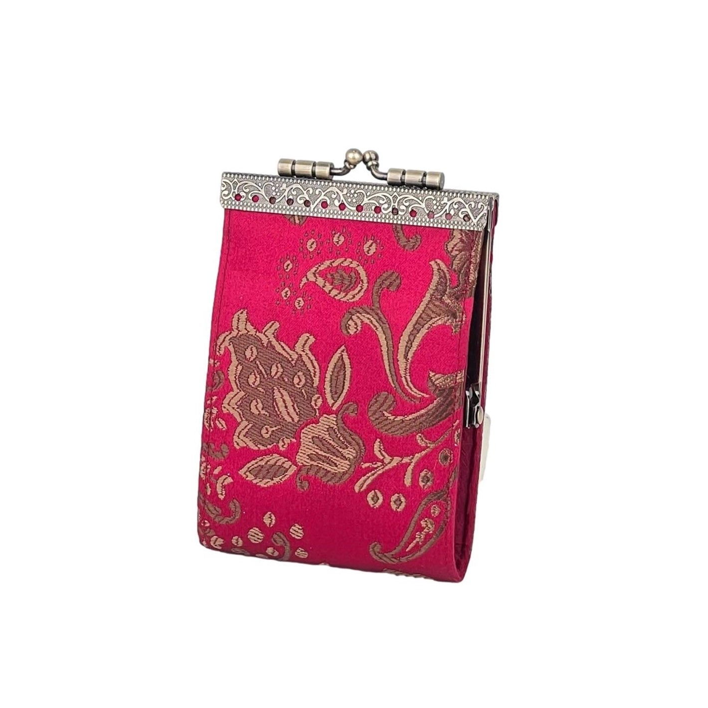 Cathayana CHR-115 Red Peony Floral Brocade RFID Blocking Credit Card Holder/Case/Wallet