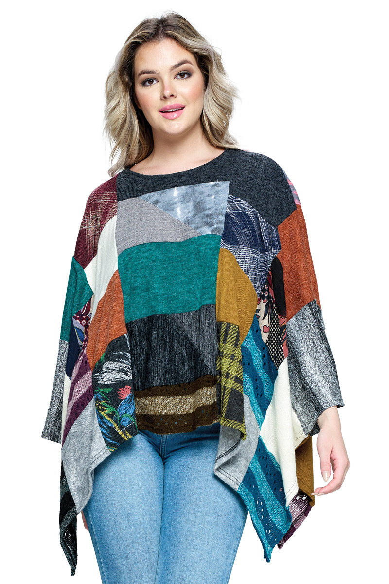 Yak & Yeti 21540 One Size Bohemian Multicolor Patchwork Poncho