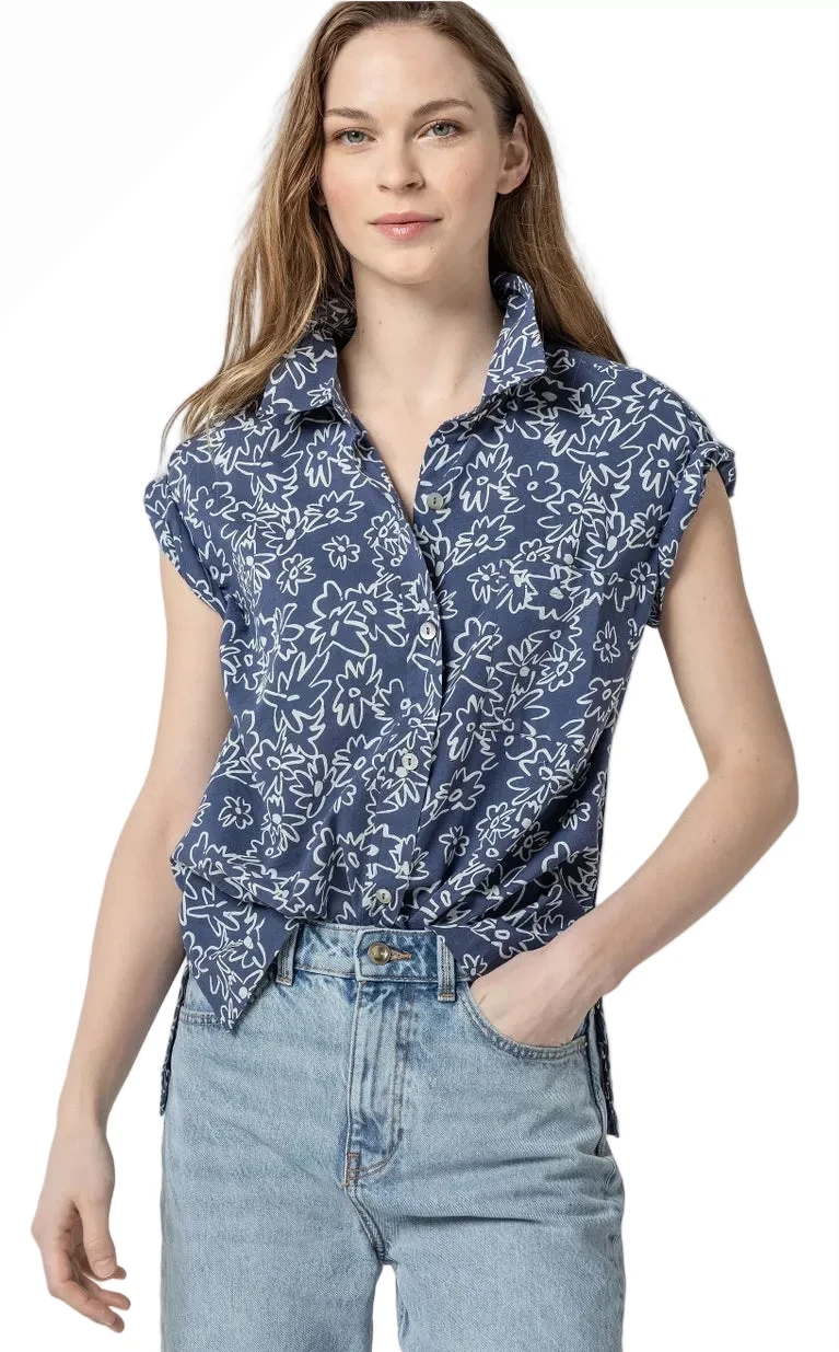Komil L519-LIL Lillian Button Front Floral Print Camp Shirt