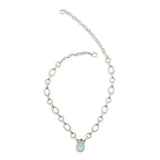 Chanour 4018BU Handmade Blue Opal 925 Silver Plated Pewter Necklace