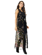 Adore 33701134 Black Floral Embroidered Long Denim Duster