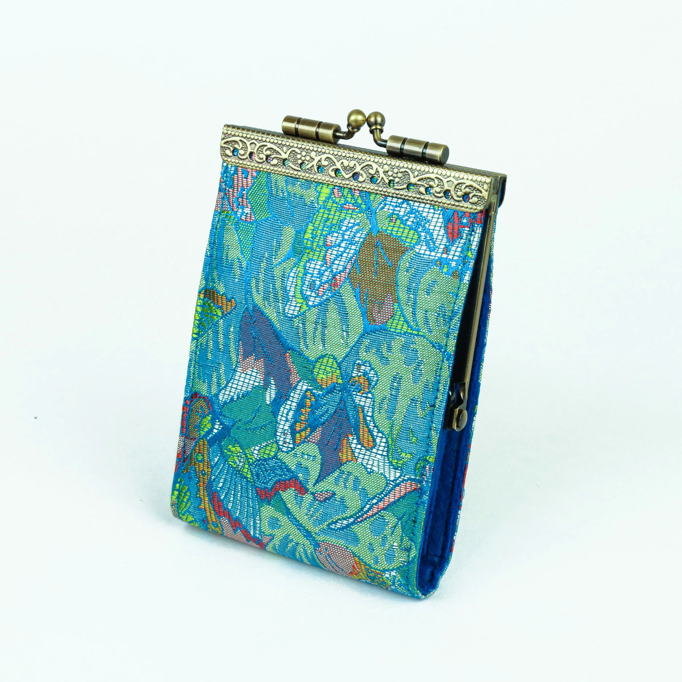 Cathayana CHR-40 Sky Blue and Pink Floral Brocade RFID Blocking Credit Card Holder/Case/Wallet