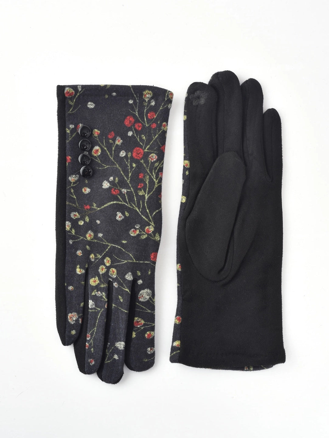 Funkyrel GLV48-MYCR-BK BLACK One Size Floral Embroidered Warm Winter Touchscreen Gloves
