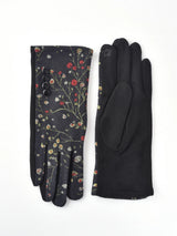Funkyrel GLV48-MYCR-BK BLACK One Size Floral Embroidered Warm Winter Touchscreen Gloves