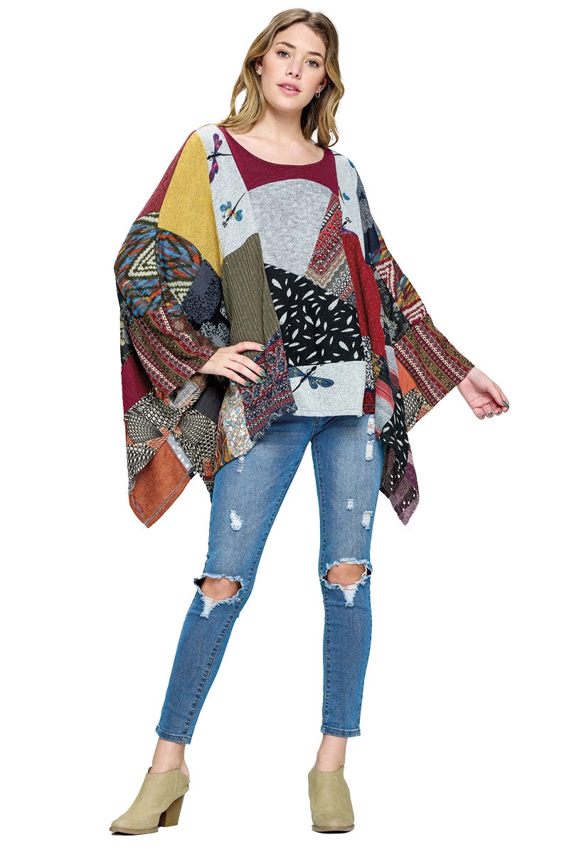 Yak & Yeti 21540 One Size Bohemian Multicolor Patchwork Poncho