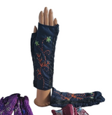 Evergreen Guardian H185NV NAVY Fleece Lined Cotton Handwarmers with Floral Embroidery
