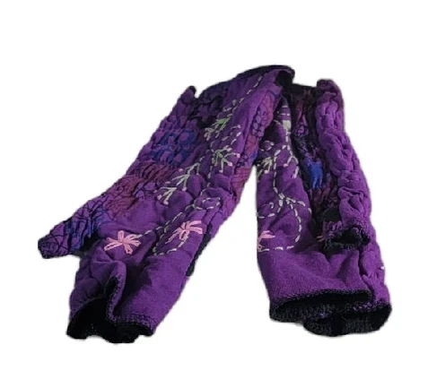 Evergreen Guardian H185PU PURPLE Fleece Lined Cotton Hand Warmers with Floral Embroidery
