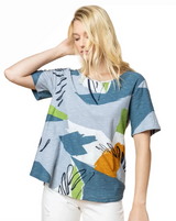 KOMIL 187 Squiggle Multicolor 100% Cotton Round Neck Short Sleeve Top With Pockets
