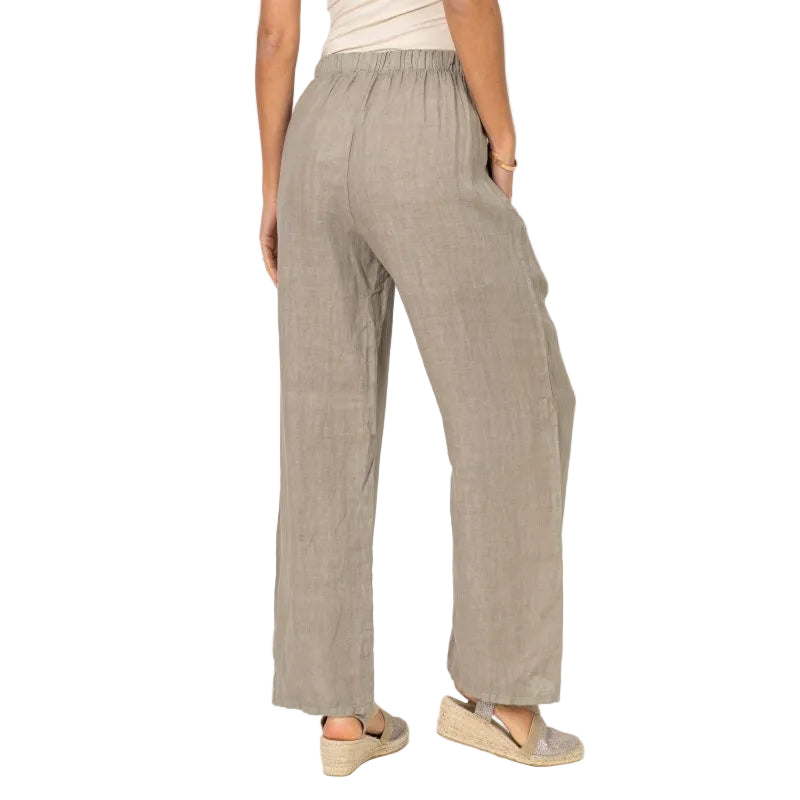 Look Mode USA 12808TP TAUPE Cotton Linen Pull-On Pants With Pockets
