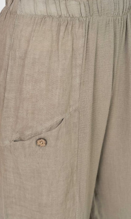 Look Mode USA 12808TP TAUPE Cotton Linen Pull-On Pants With Pockets