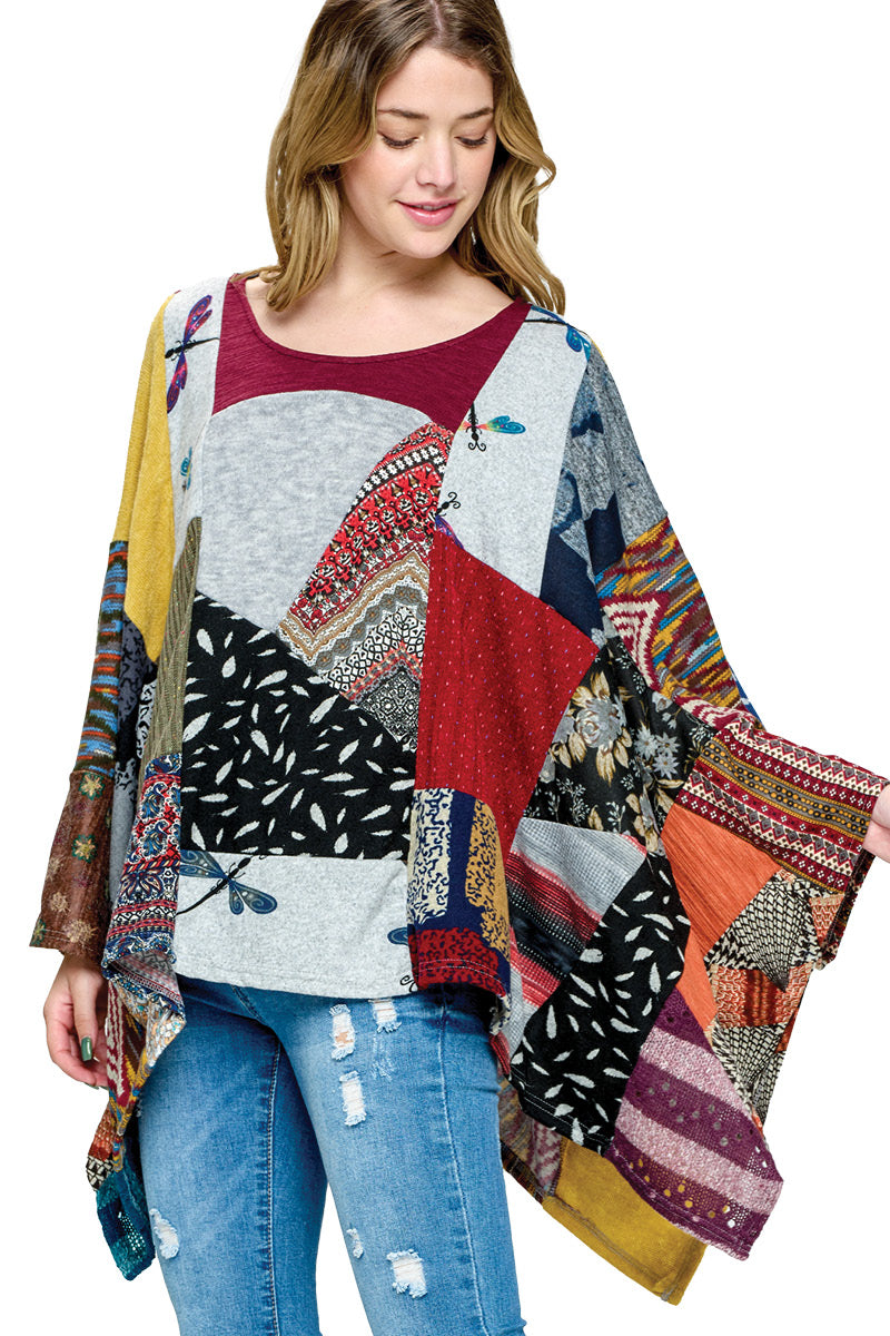 Yak & Yeti 21540 One Size Bohemian Multicolor Patchwork Poncho