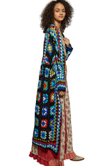Pol Clothing SMC95 One Size Long Sleeve Multicolor Crochet Cardigan