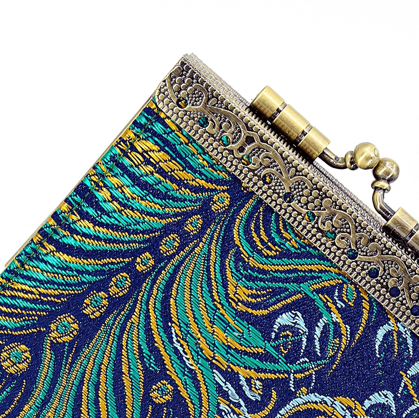 Cathayana CHR-61 Blue and Gold Brocade Peacock RFID Blocking Credit Card Holder/Case/Wallet